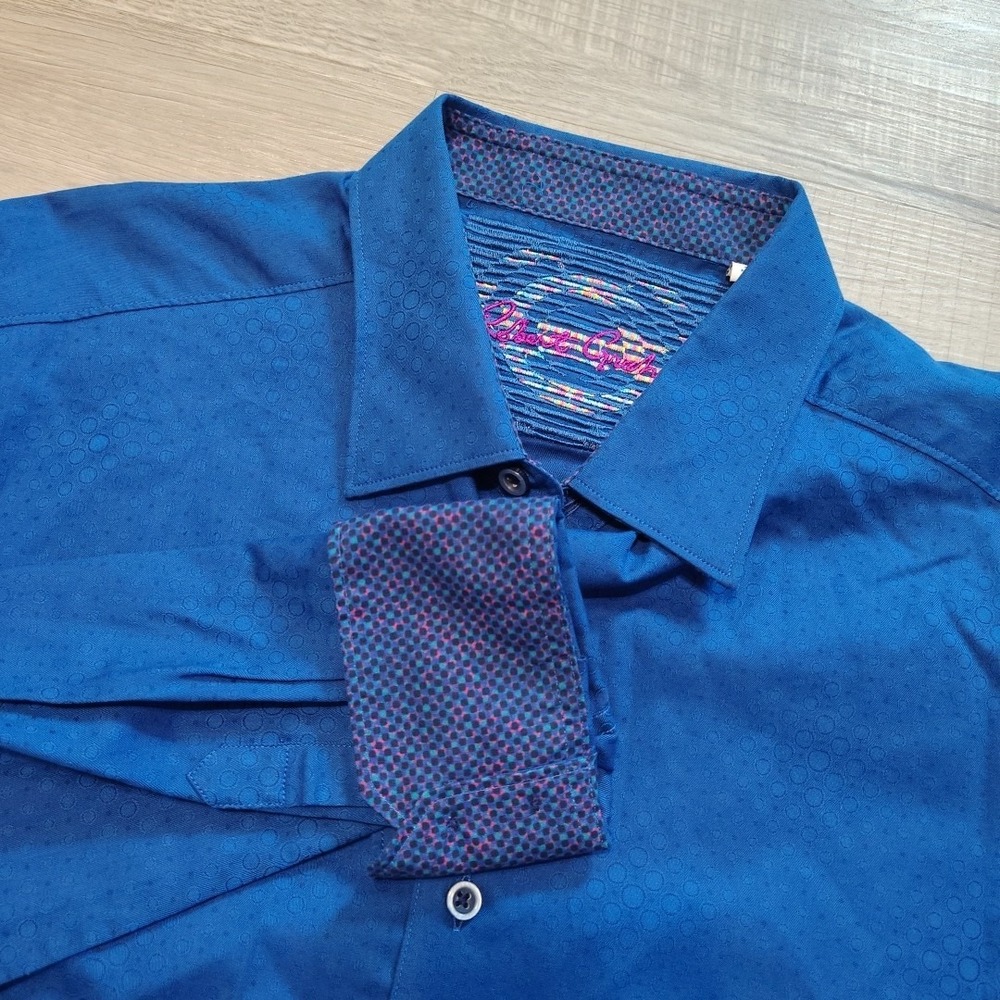 Robert Graham Shirt Mens XL Blue Tailored Fit Jacquard Contrast Cuff Long Sleeve